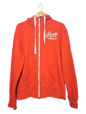 Roots Mont Tremblant Full Zip Hoodie Orange Logo Sweatshirt Size Large Unisexcot